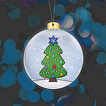 Dekorácie - Papierová laminovaná vianočná guľa kreslený vianočný stromček - 15135270_