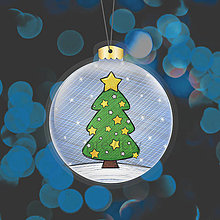 Dekorácie - Papierová laminovaná vianočná guľa kreslený vianočný stromček (hviezdičkový) - 15135277_