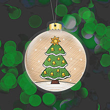 Dekorácie - Papierová laminovaná vianočná guľa kreslený vianočný stromček (zvončekový) - 15135291_