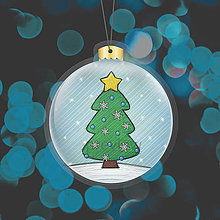 Dekorácie - Papierová laminovaná vianočná guľa kreslený vianočný stromček (mrazivý) - 15135292_