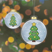 Dekorácie - Papierová laminovaná vianočná guľa kreslený vianočný stromček s tváričkou (hviezdny) - 15137651_