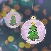 Dekorácie - Papierová laminovaná vianočná guľa kreslený vianočný stromček s tváričkou (pestrý) - 15137652_