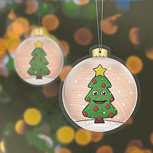 Dekorácie - Papierová laminovaná vianočná guľa kreslený vianočný stromček s tváričkou (roztomilý) - 15137656_