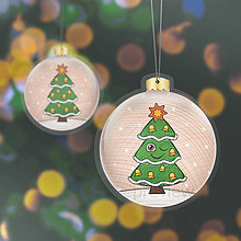 Dekorácie - Papierová laminovaná vianočná guľa kreslený vianočný stromček s tváričkou (žmurkajúci zvončekový) - 15137657_