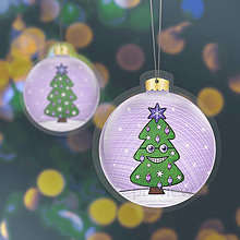 Dekorácie - Papierová laminovaná vianočná guľa kreslený vianočný stromček s tváričkou (špice) - 15137660_