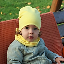 Detské čiapky - Žltý pastel úpletová čiapka, nákrčník alebo set - 15138174_
