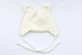 Detské čiapky - Biela ušianka macko zimná MERINO - 15139598_