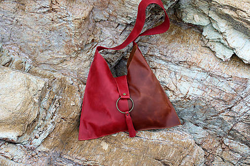 Kabelky - Kožená kabelka KYTHNOS - červeno-hnedá - 15141509_