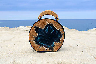 Kabelky - Kabelka z olivového dreva SANTORINI - modrá koža - 15140449_