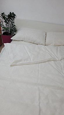 Úžitkový textil - Ľanová posteľná bielizeň suprava obliečka na vankúš a paplon Snow - 15139035_