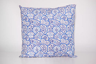 Úžitkový textil - Dekoračná obliečka na vankúš Blue Folk - 15141820_