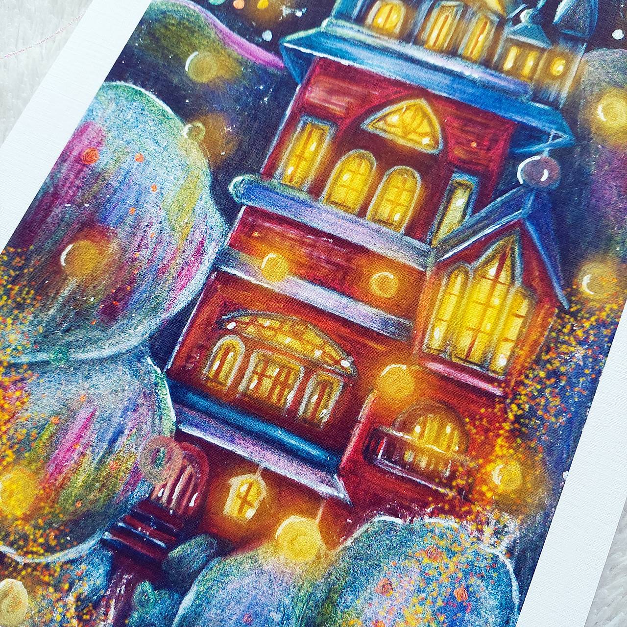 Kúzelný útulný starý dom - reprodukcia ilustrácie na art papieri "papyrus"