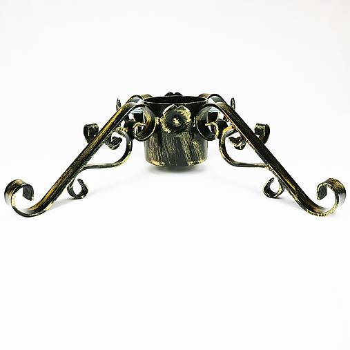 Dekorácie - Kovaný stojan na vianočný stromček - velkosť XL (Čierny základ a zlatá patina) - 15142093_