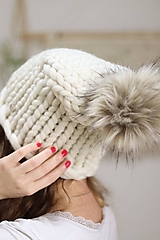 Čiapky, čelenky, klobúky - Chunky "Handspunka" extra hrubá pletená vlnená merino čiapka - 15152949_