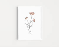 Grafika - Line Art botanický obraz - Ružové Maky - 15153595_
