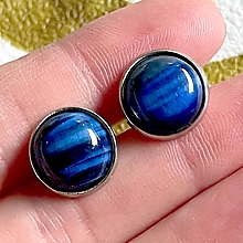 Náušnice - Blue Tiger Eye Stainless Steel Stud Earrings / Náušnice s tigrím okom modrým z chirurgickej ocele - 15156178_