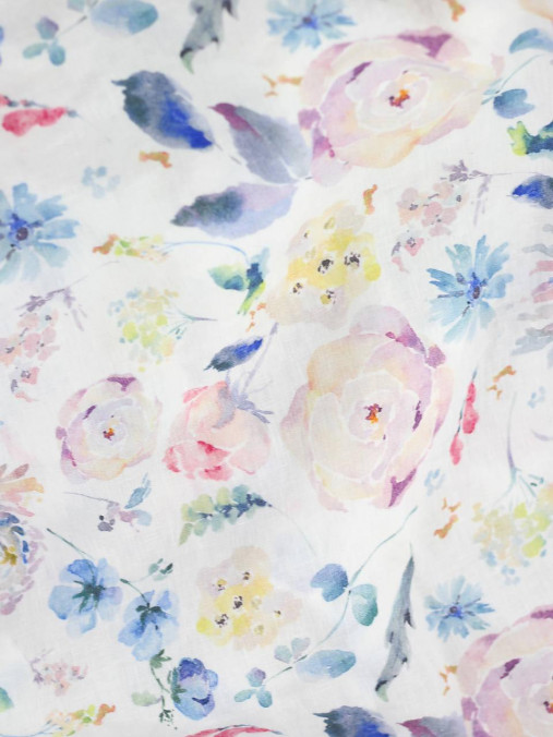 Exkluzívna dámska ľanová kvetinová šatka 45x190cm "Akvarel II."