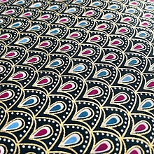 Textil - sviatočná kolekcia Harlekín, 100 % bavlna so zlatotlačou (šupinky) - 15155990_