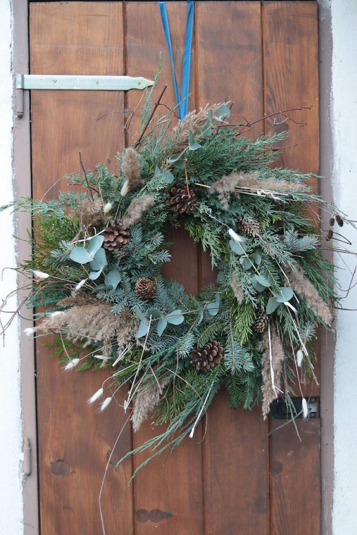 Vianočný veniec na dvere - divoký boho veľkáč (Veniec s eukalyptom)