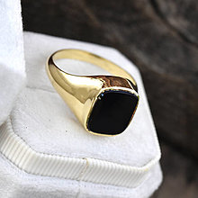 Prstene - Zlatý pečatný prsteň s onyxom - 15154280_