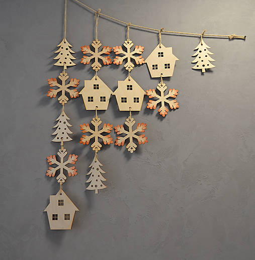 Vianočná dekorácia na stenu dedinka (1 ozdoba (domček))