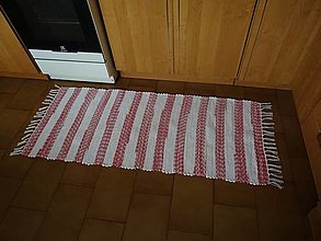 Úžitkový textil - Tkaný koberec biely s červeno-bielymi melírovanými pásmi - 15154767_