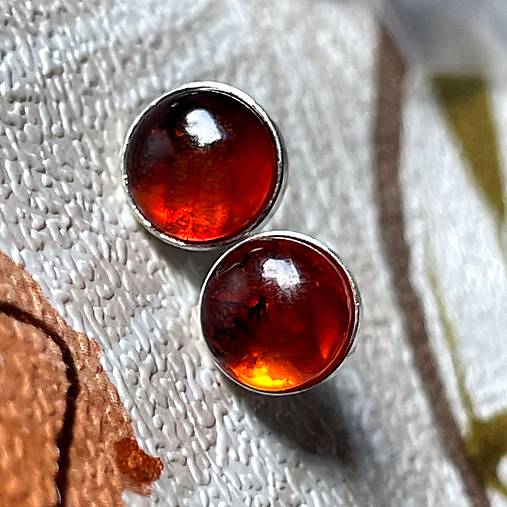 Amber Ag925 Earrings / Strieborné napichovačky s prírodným jantárom A0028