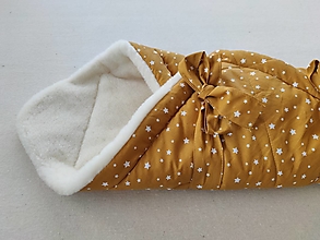 Detský textil - Zavinovačka klasická pre bábätka/ miminká 100% Merino Top Super wash Natural Hviezdičky horčicové žlté - 15161140_
