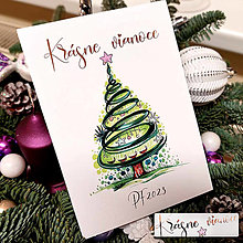 Papiernictvo - Vianočná pohľadnica s pozlátkom Stromček - 15158057_