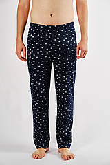 Pánske oblečenie - Pánske pyžamové nohavice modré vzor biele rybky - 15158396_