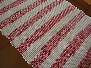 Úžitkový textil - Tkaný koberec biely s červeno-bielymi melírovanými pásmi - 15160453_