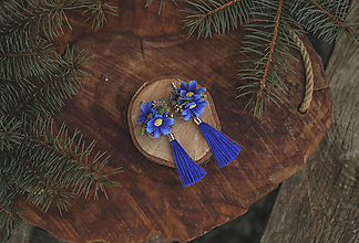 Náušnice - Visiace kvetinové náušnice  (Modré kvety) - 15162656_