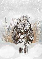 Grafika - Ilustrácia ovečka - zimná grafika o tichu - 15162935_
