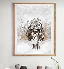 Grafika - Ilustrácia ovečka - zimná grafika o tichu - 15162934_