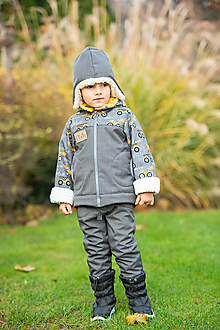 Detské oblečenie - softshell bunda s barančekom pracovné stroje užsia - 15163453_