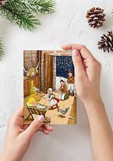Deti pri jasličkách - ilustrovaná vianočná pohľadica