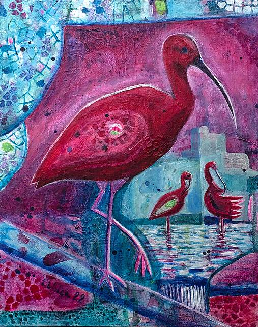 Červený ibis / akryl originál