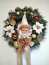 Dekorácie - vianočný veniec na dvere s Mikulášom zlatý 30 cm - 15166096_