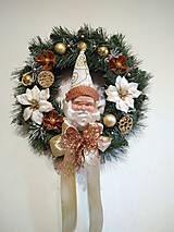 Dekorácie - vianočný veniec na dvere s Mikulášom zlatý 30 cm - 15166097_