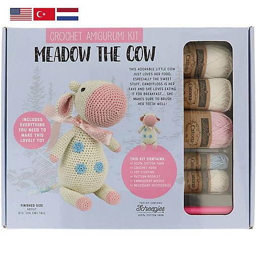 Set - Tuva crochet anigurumi kit Meadow the cow - set na výrobu háčkovanej hračky v anglickom jazyku