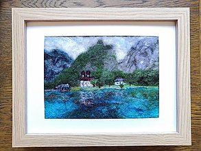 Obrazy - Jazero v horách, plstený obraz - 15167308_