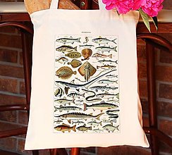 Nákupné tašky - Plátená taška s retro potlačou - ryby - 15172228_