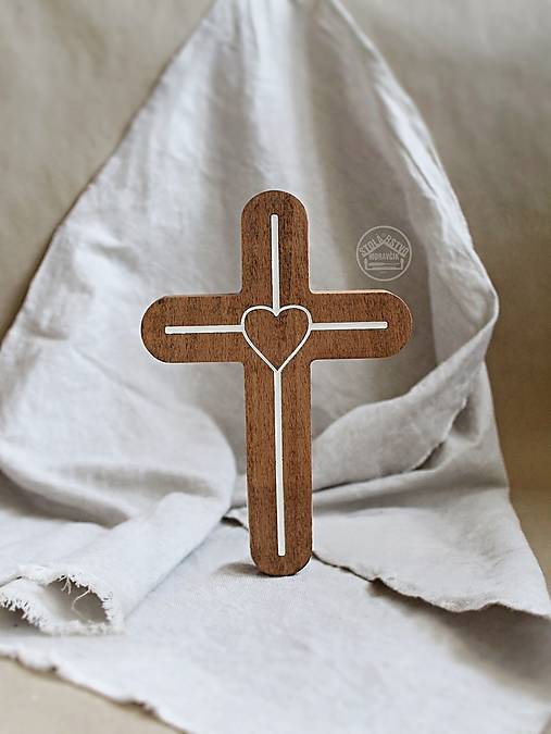  - Kríž drevený - srdce, 20cm - 15171401_