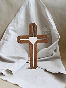 Dekorácie - Kríž drevený 20cm Srdce biele - 15171407_