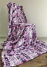 Úžitkový textil - Deka z Alize Puffy 180x150 fialovo-ružovo-biela - 15172146_