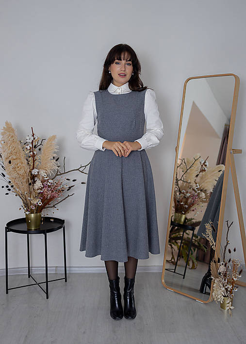 Komplet z flanelovej bavlny – vestové šaty + sako s golierikom