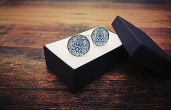 Pánske šperky - Vzorované modré manžetové gombíky - 15175995_