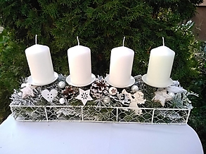 Dekorácie - vianočný svietnik biely s veľkými sviečkami 46 cm - 15173344_