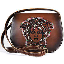 Kabelky - Vyšívaná kožená kabelka MEDUSA, ručne tieňovaná v tmavo hnedej farbe - 15174806_