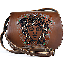 Kabelky - Vyšívaná kožená kabelka MEDUSA 2, ručne tieňovaná v tmavo hnedej farbe - 15174861_